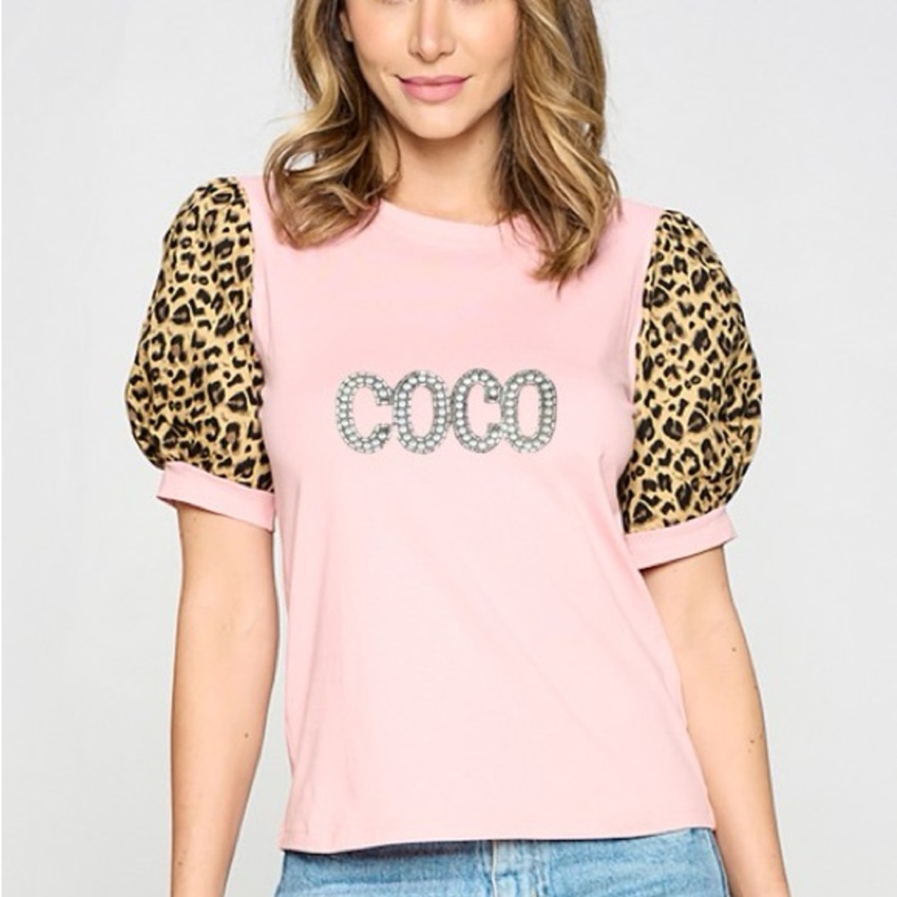 Pink Leopard Short Sleeve Women's Top